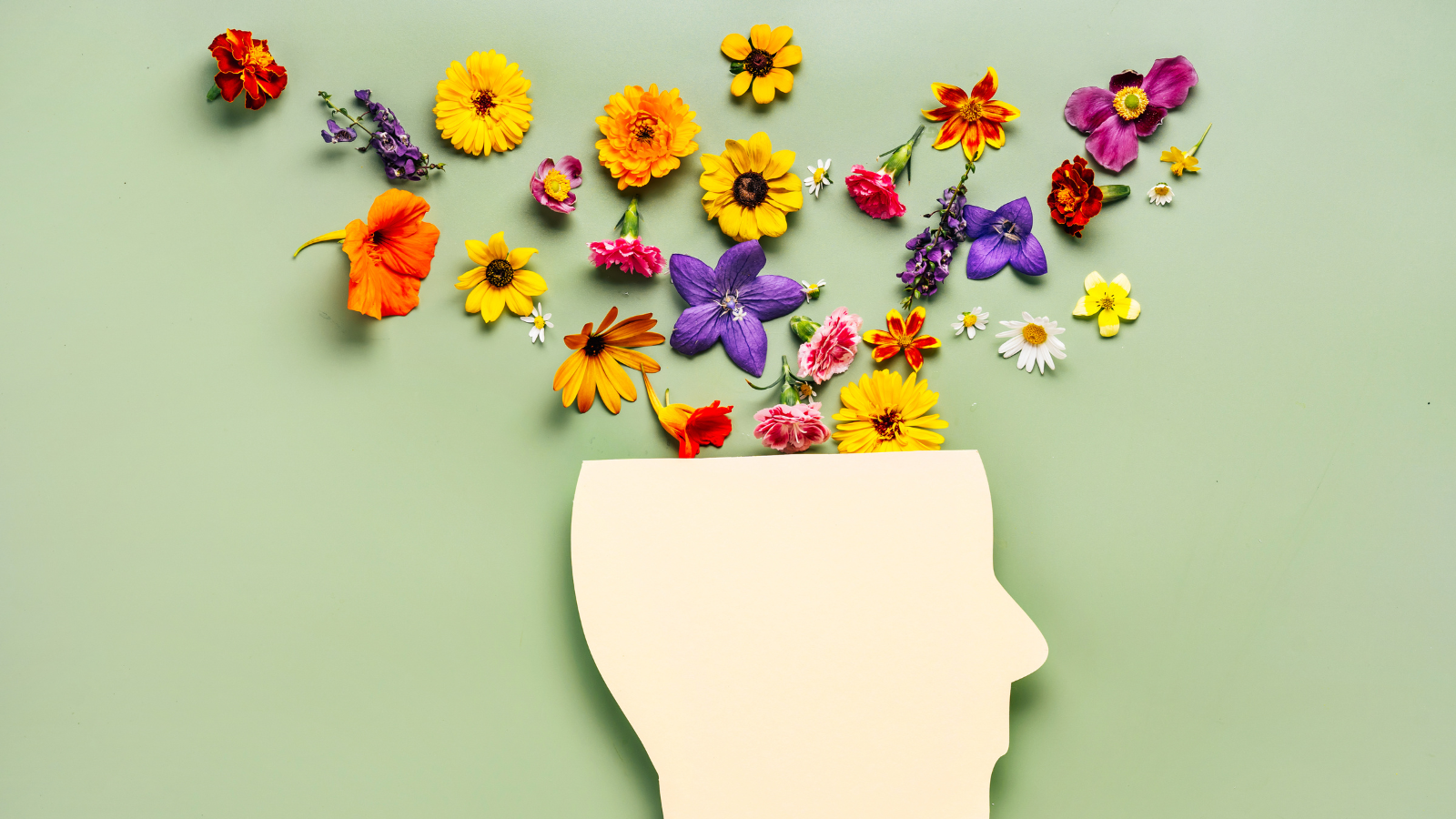 Image of head with flowers floating above